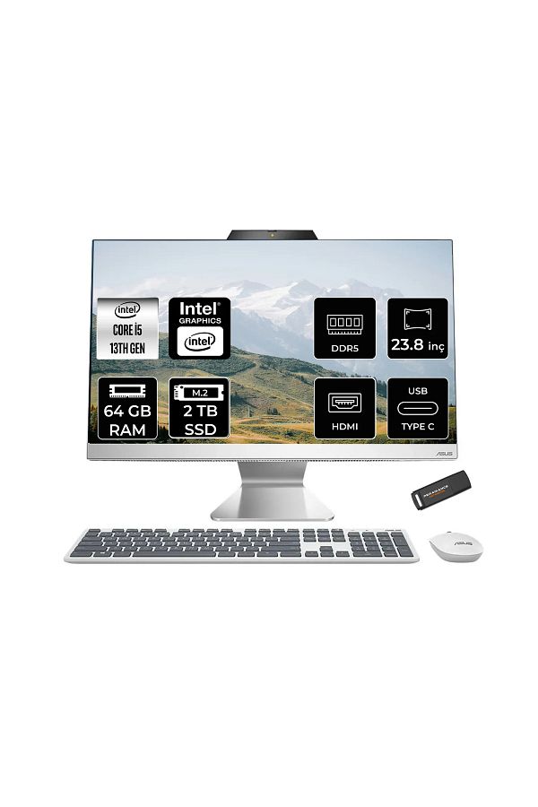ASUS A3402WVAK i5 1335U 64GB DDR5 2TB SSD Intel Graphics 23.8" FHD FDOS Beyaz All in One & PER4