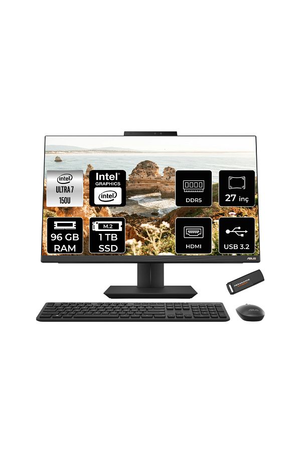 ASUS A5702WVARK Ultra 7 150U 96GB DDR5 1TB SSD Intel Graphics 27" FHD FDOS Siyah All in One & PER4