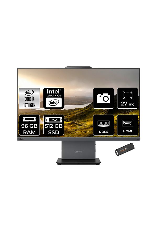LENOVO ThinkCentre Neo 50A i7 13620H 96GB DDR5 512GB SSD 27" FHD IPS FDOS Siyah All in One PC & PER4