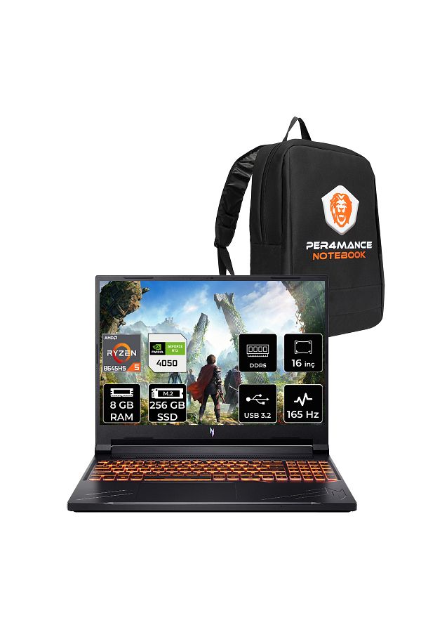 ACER Nitro V 16 R5 8645HS 8GB 256GB SSD RTX4050/6GB 85W 16'' WUXGA 165Hz FDOS Gaming Laptop & ÇANTA