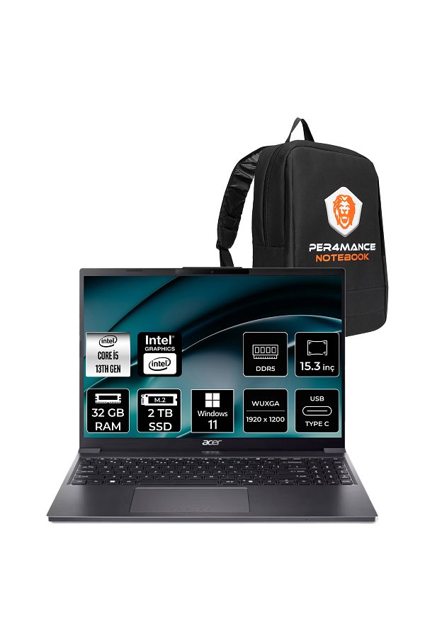 ACER Aspire Go 15 i5 1334U 32GB DDR5 2TB SSD 15.3" WUXGA W11H Dizüstü Bilgisayar & PER4 Çanta