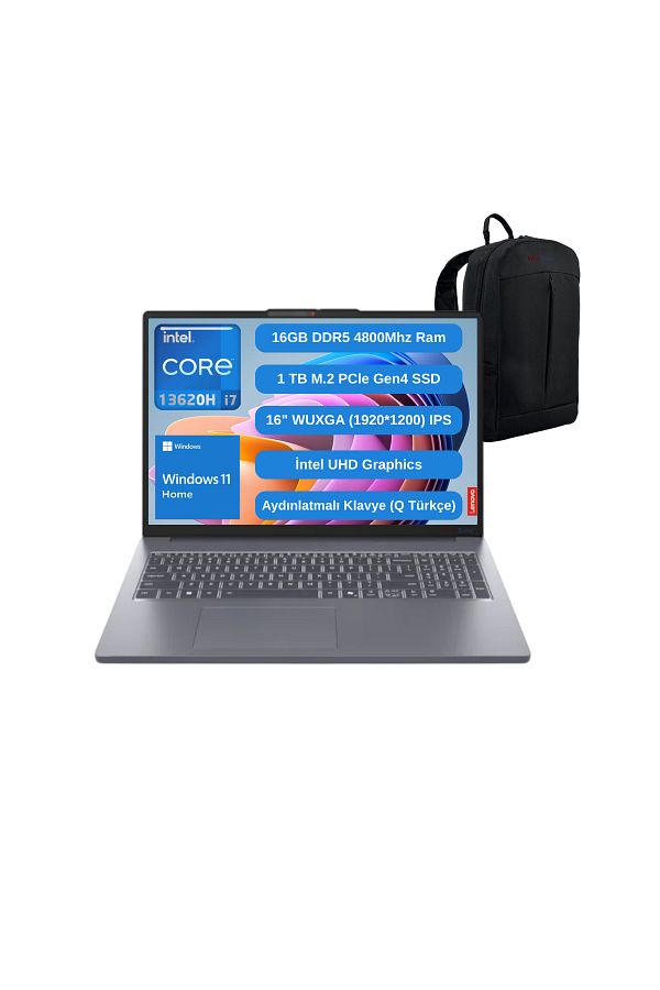 LENOVO IP Slim 3 16IRH10 İ7 13620H 16GB 1TB SSD 16" Fhd W11 Laptop 83K2001VTR - Webzone Çanta Wz1