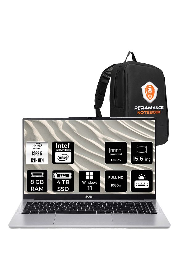 ACER Aspire Lite i7 12650H 8GB DDR5 4TB SSD 15.6" FHD W11P Dizüstü Bilgisayar & PER4 Çanta