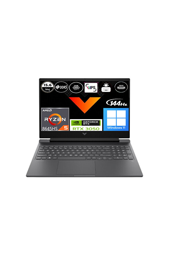 HP Victus Ryzen 5-8645HS 24 GB 1 TB SSD RTX3050 Win11 Pro 15.6" FHD IPS 144Hz B9KM2EAEP5 + EP Çanta - Görsel 2