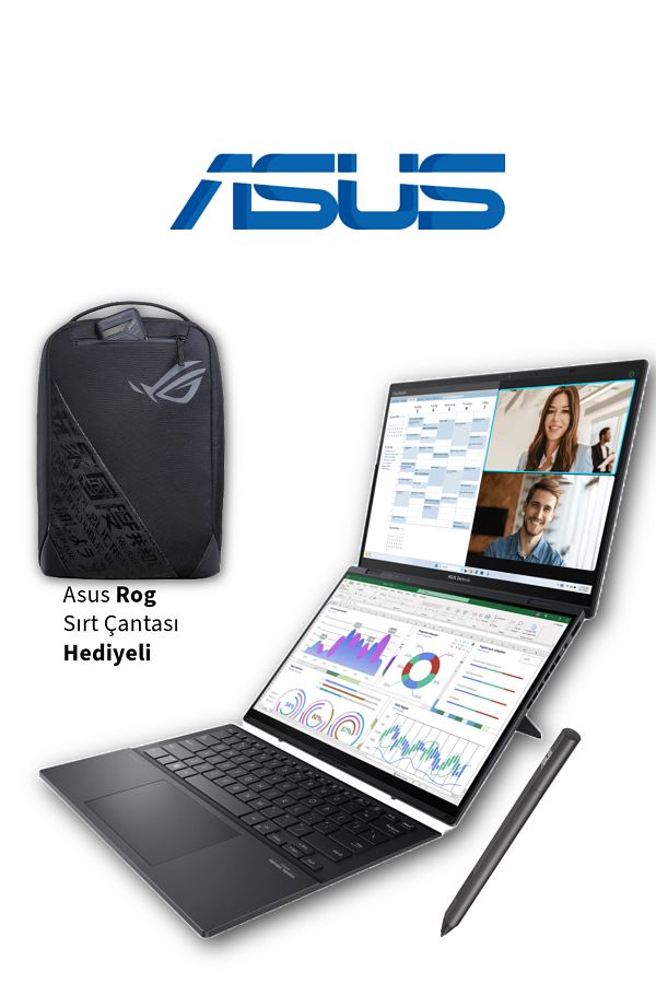 ASUS Zenbook Duo 120hz 0.2ms 3k (2880 X 1800) Çift Oled - Intel® Evo™ Core™ Ultra I9 285h 32gb Ram