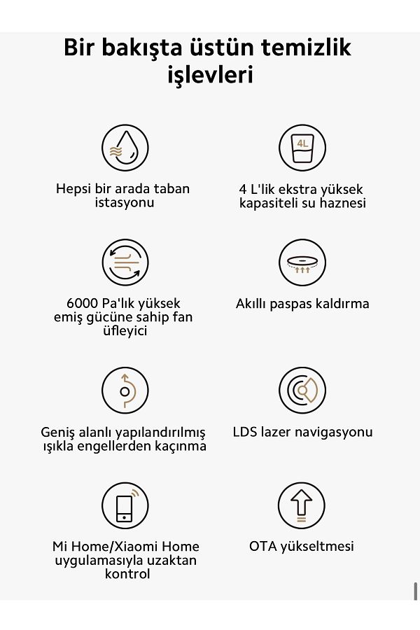 Xiaomi İstasyonlu 6000pa Döner Paspaslı Kendini Temizleyen Akıllı Temizlik Robotu - Üstün Teknoloji - Görsel 4