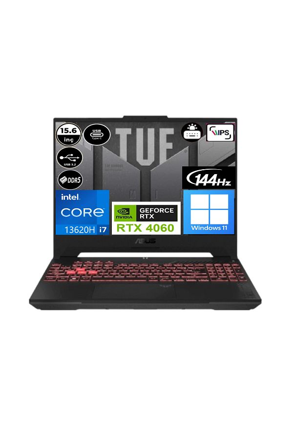 ASUS TUF F15 FX507VV-LP243 i7-13620H 16 GB RAM 512 GB SSD Win11 Pro RTX4060 15.6" FHD + EP Çanta - Görsel 2