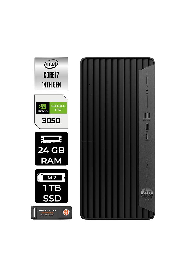 HP Pro Tower 400 G9 i7 14700 24GB 1TB SSD RTX3050/6GB W11P Masaüstü Bilgisayar & PER4 USB Bellek