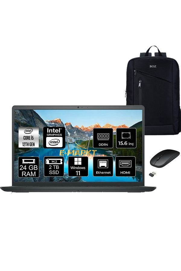 Dell Inspiron 15 3520 Intel Core i5-1235U 24GB 2 TB SSD 15.6" 120Hz W11 Laptop + Boz Çanta & Mouse