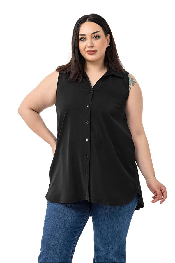 Back Plissé Detail Sleeveless Shirt — Black
