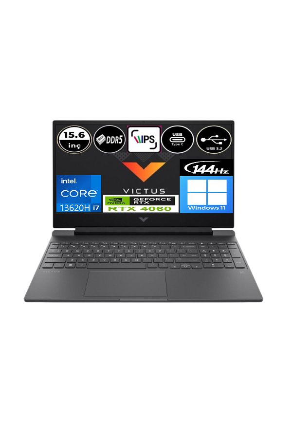 HP Victus 15-FA1086NT B10FPEA i7-13620H 16 GB RAM 512 GB SSD RTX4060 15.6" FHD Win11 Pro+ EP Çanta - Görsel 2