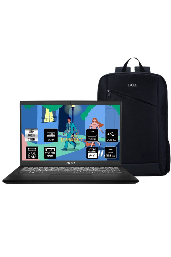 MSI MODERN 15 B12MO-624XTR Intel Core i5-1235U 8GB DDR4 256GB SSD 5.6 FHD W11 Notebook + BOZ ÇANTA