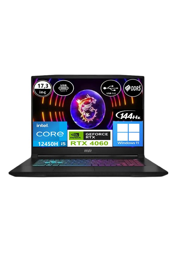 MSI Katana 17 B12VFK-1031XTR i5-12450H 16 GB 512GB SSD RTX4060 17.3" FHD 144Hz Win11 Pro + Ep Çanta - Görsel 2