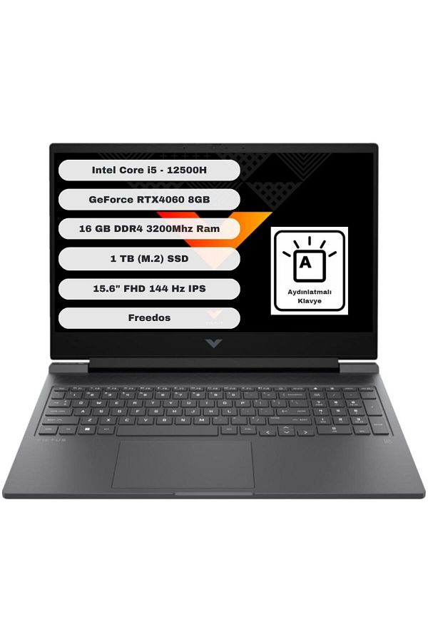 HP Victus Gaming 15 GTI1 Intel Core i5 12500H 16GB 1TB SSD RTX4060 Freedos 15.6'' B03C7EA