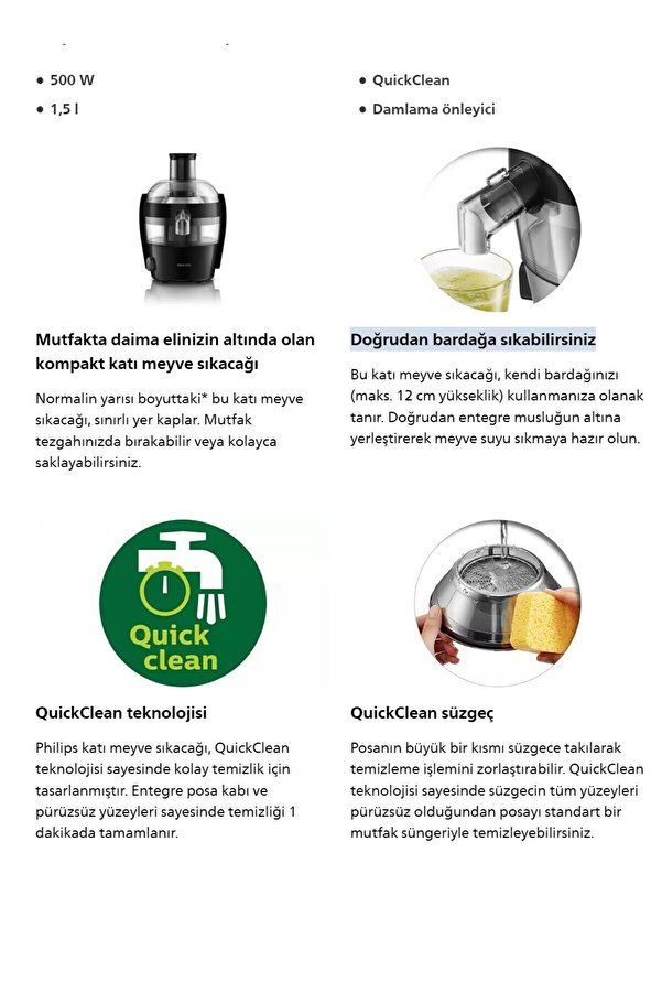 Philips Viva Collection kompakt katı meyve sıkacağı Katı Meyve Sıkacağı, 500W, 1,5 Lt, QuickClean Özellikli - Görsel 4