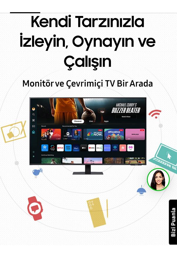 Samsung Kablosuz Wİ-Fİ, Bluetooth USB, 4K UHD (3840x2160) HDR10 SMART-Akıllı Tv Monitör 32inç 80Ekran Beyaz - Görsel 8