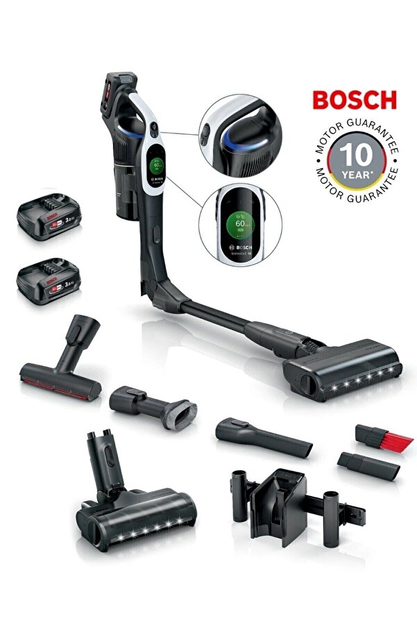 Bosch Unlimited 10 Dijital TurboSpinMotor Çift bataryalı Son Seri BCS104 Şarjlı Dikey Süpürge