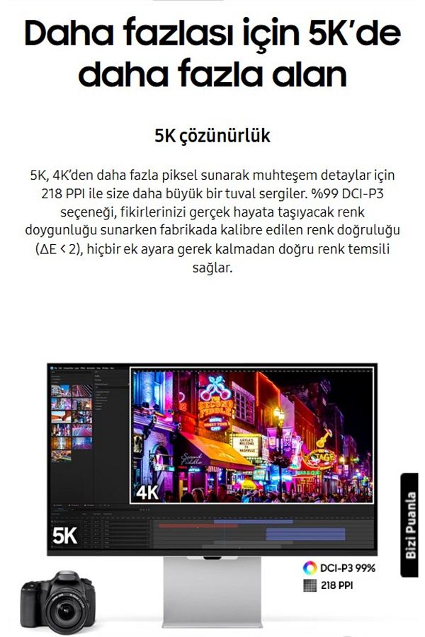 Samsung 5K(5120 x 2880)pixel, Kameralı AkıllıMonitör 600nit 27"inç Viewfinity S9 Profesyonel Slim Monitör-TV - Görsel 4
