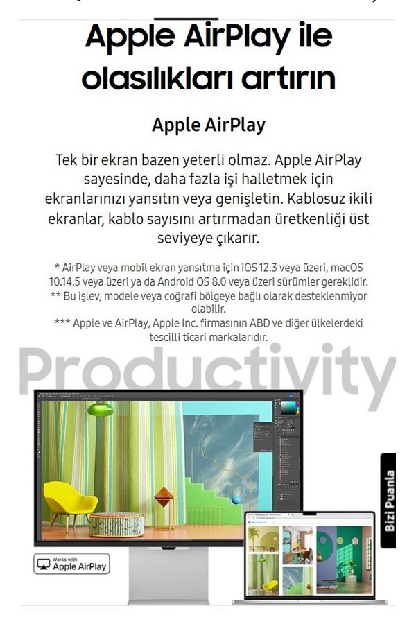 Samsung 5K(5120 x 2880)pixel, Kameralı AkıllıMonitör 600nit 27"inç Viewfinity S9 Profesyonel Slim Monitör-TV - Görsel 3