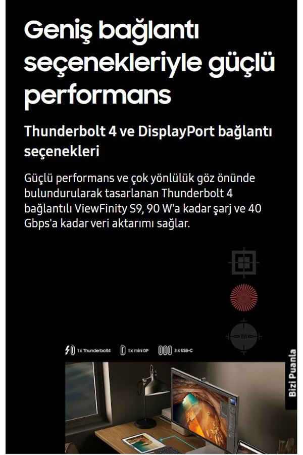 Samsung 5K(5120 x 2880)pixel, Kameralı Akıllı Monitör 27"inç Viewfinity S9 Kumandalı Slim Monitör-TV - Görsel 6