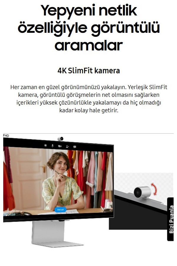 Samsung 5K(5120 x 2880)pixel, Kameralı AkıllıMonitör 600nit 27"inç Viewfinity S9 Profesyonel Slim Monitör-TV - Görsel 8