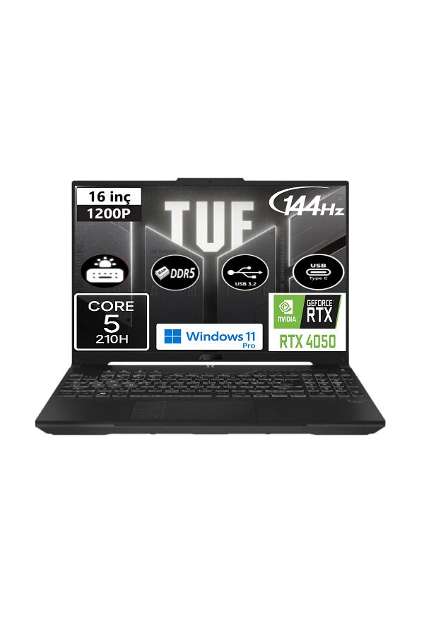 ASUS TUF F16 FX607VU-RL146-EP9 Core 5 210H 16 GB RAM 2 TB SSD RTX4050 16" WUXGA Win11 Pro + EP Çanta - Görsel 2