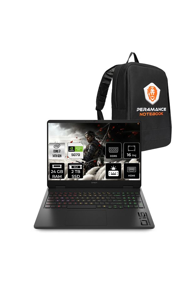 HP OMEN 16 i7 14650HX 24GB RAM 2TB SSD RTX5070/8GB 165Hz 16'' 2K WUXGA FDOS Gaming Laptop & ÇANTA