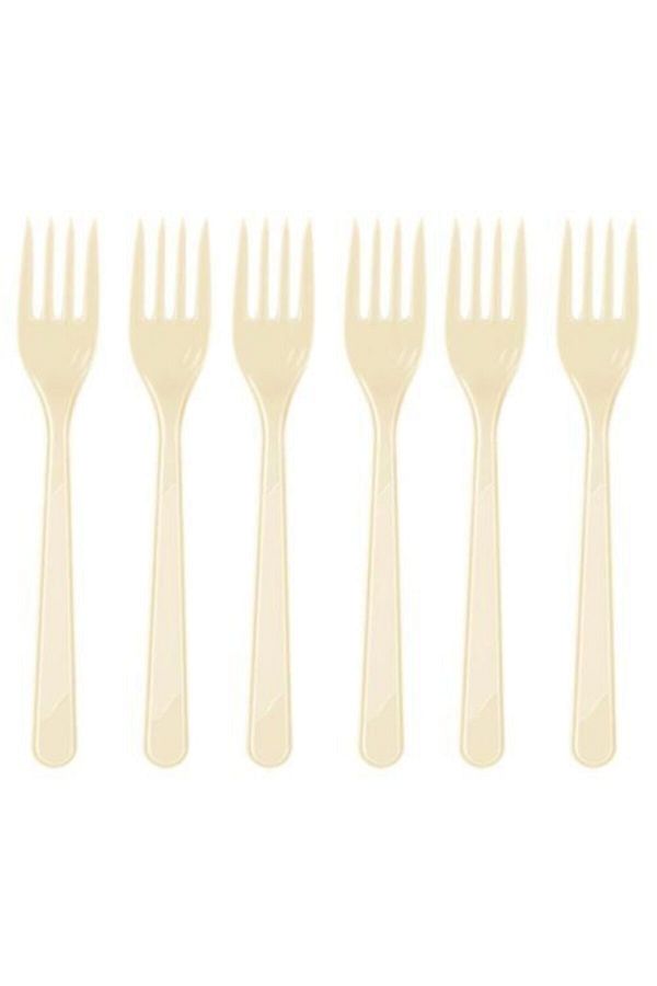 50 Adet Krem Çatal 18 Cm Doğum Günü Plastik Parti Çatalı Kullan At