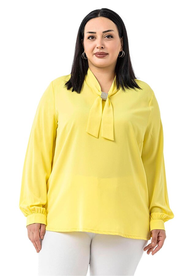 At-collar Pırıltı Detail Cuffed Blouse — Yellow