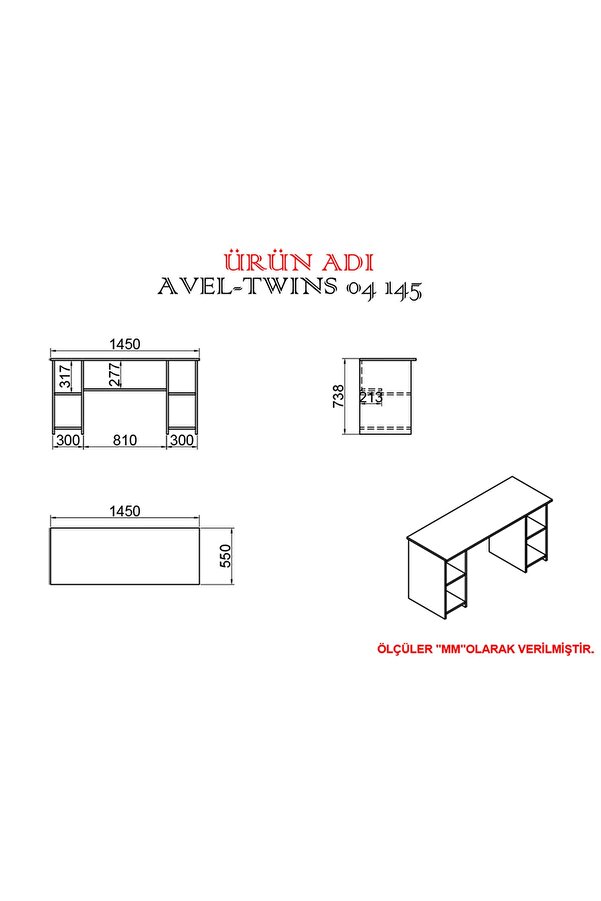 Avel-twins 145 Cm Çalışma Masası Avt02_3