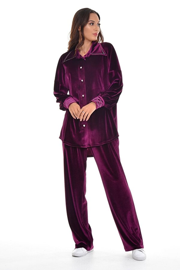 Velvet Shirt Trousers Set — Purple
