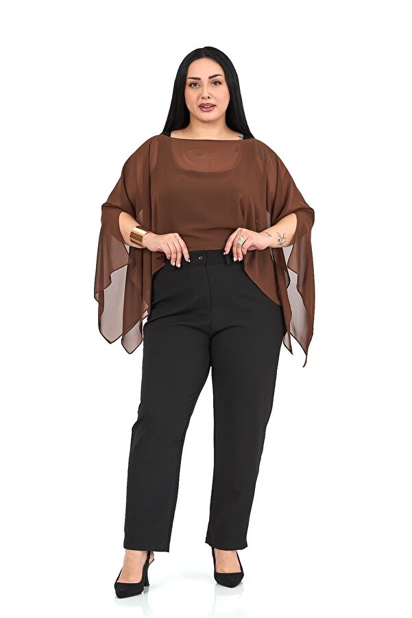Asymmetric Cut Chiffon Cape Bolero &mdash; Brown