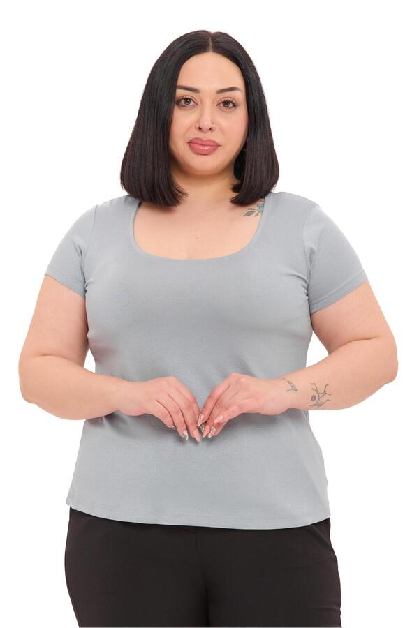 U-neck Short Sleeve Viscose Bodysuit — Light Grey