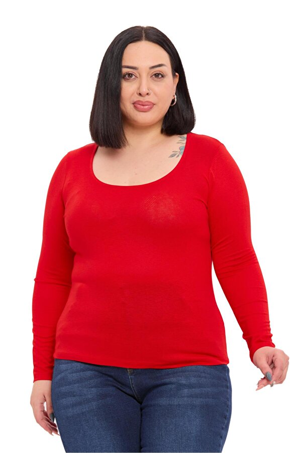 U-neck Long Sleeve Viscose Bodysuit — Red