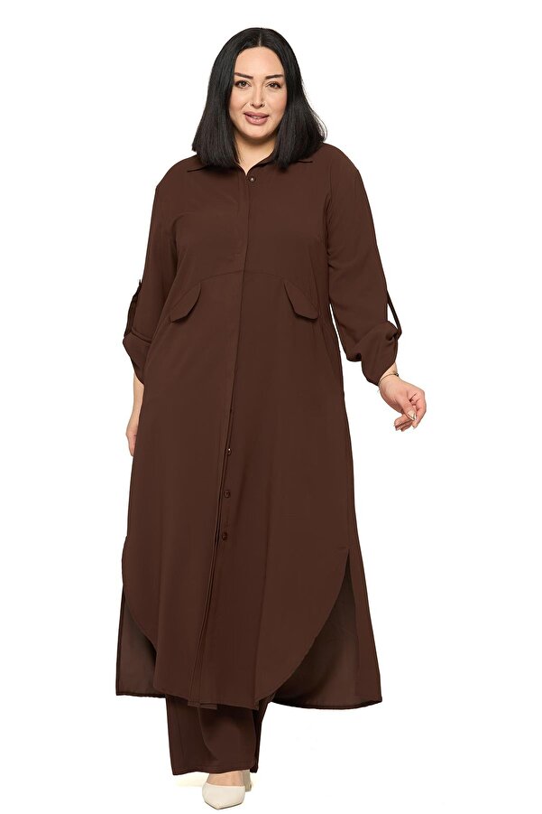 Long Shirt Trousers Two-piece Set &mdash; Brown