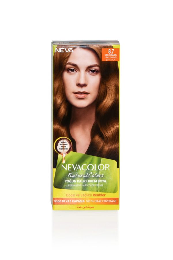 Nevacolor Natural Colors 8.7 Açık Karamel - Kalıcı Krem Saç Boyası Seti