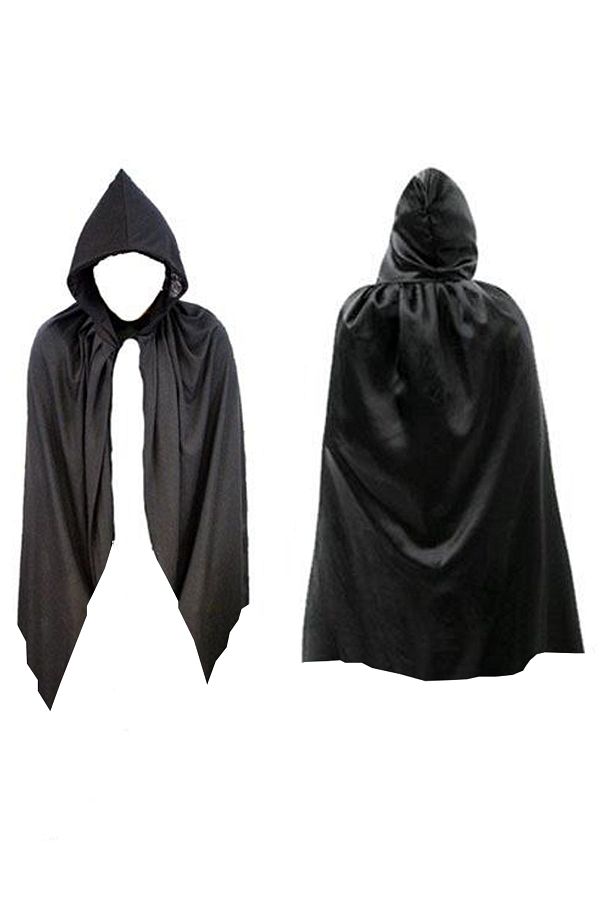 Siyah Pelerin Kapşonlu Halloween Partisi Cadılar Bayramı Kostümü 90cm