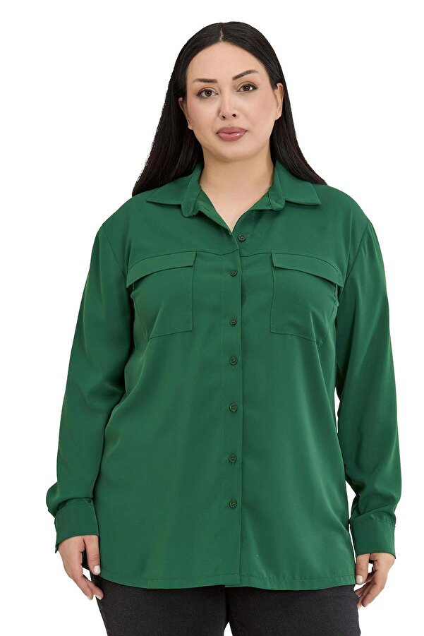 Flap-detail Two-pocket Long Sleeve Green Shirt — Emerald