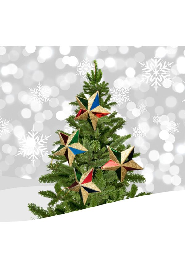 Yılbaşı 6cm 4'lü Simli Gold Merry Yıldız Süs
