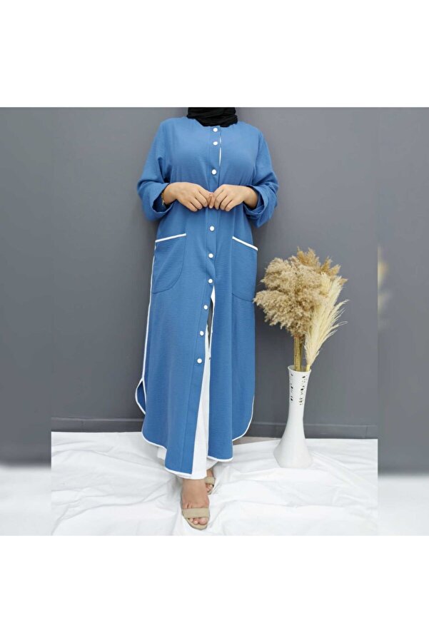 1508 Mavi Pantolon Tunik Ikili Tesettür Takım Fahrettin Moda