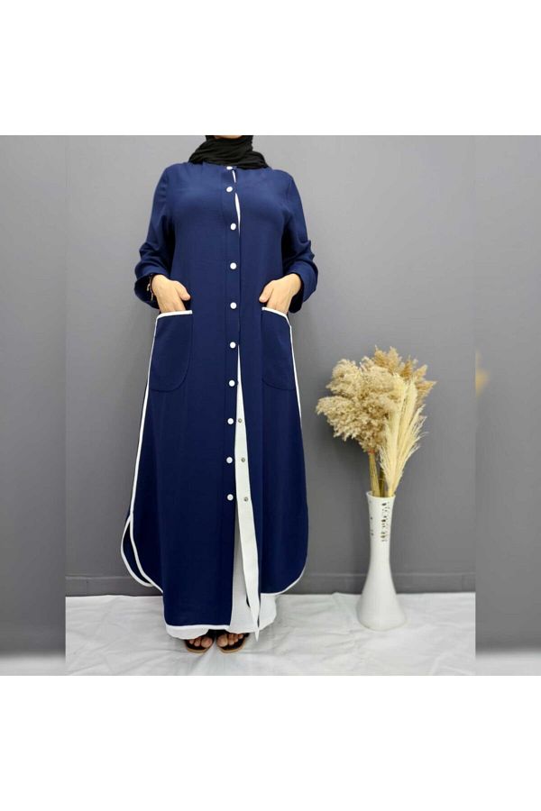 1508 Lacivert Pantolon Tunik Ikili Tesettür Takım Fahrettin Moda