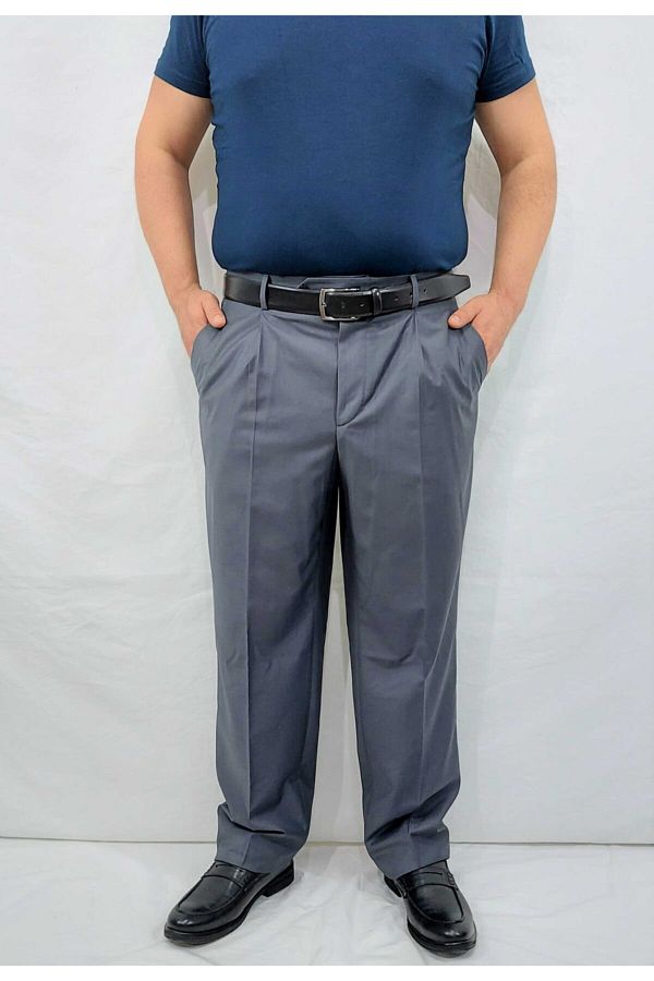 Gri Klasik Pileli Kumaş Erkek Pantolon Fahrettin Moda