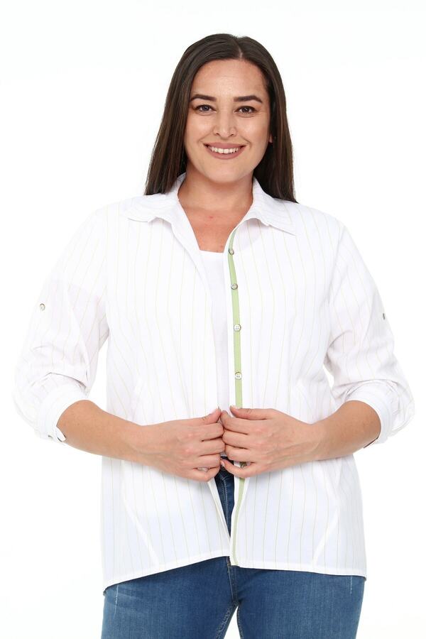 3/4 Sleeve with Pockets Stripe Detail Shirt — Hardal-beyaz