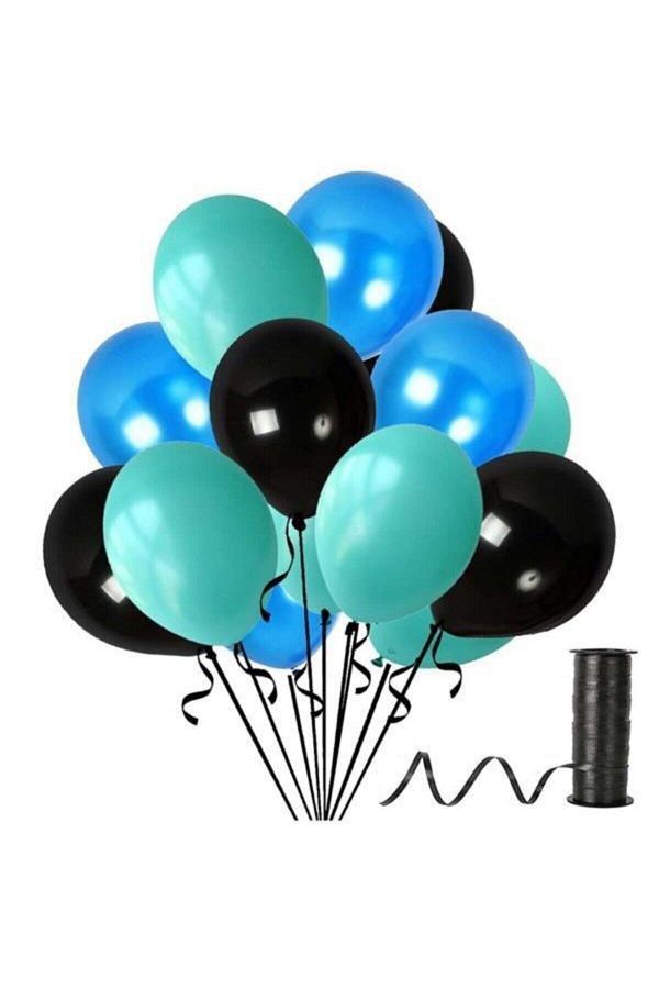 Mint Su Yeşili-mavi-siyah Metalik Sedefli Balon 30 Adet