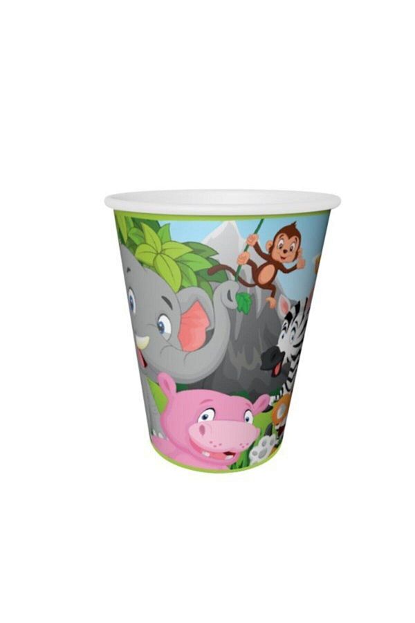 Unisex Sevimli Hayvanlar Renkli Baskılı Safari Bardak 8 Adet