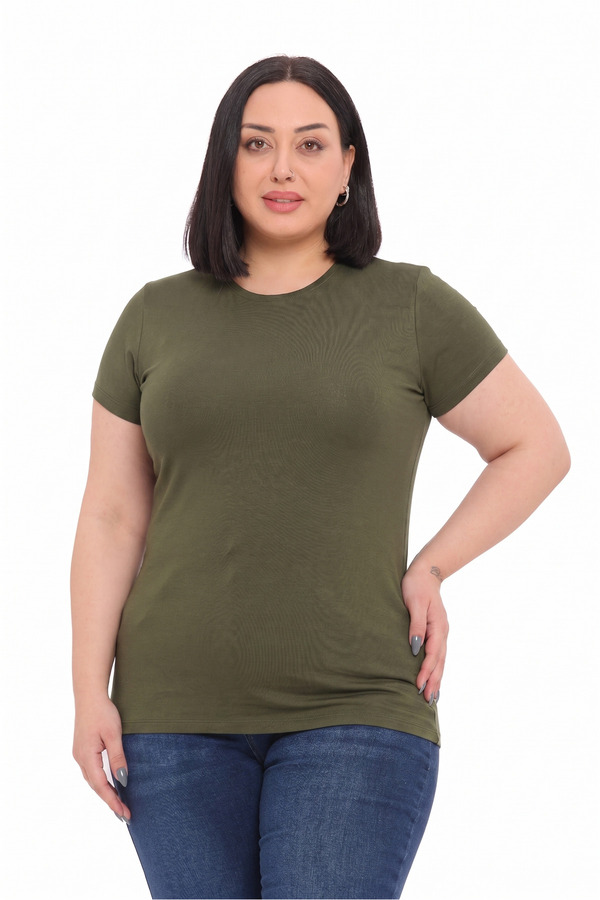 Crew Neck Short Sleeve Viscose Bodysuit — Khaki