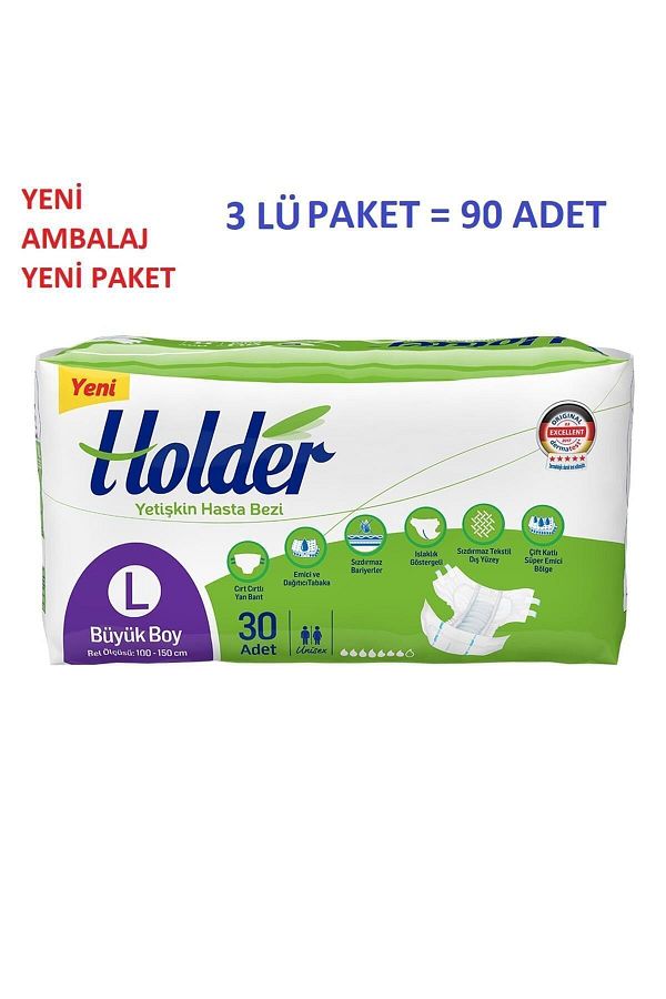 Belbantlı Hasta Bezi Large (Büyük Boy) 3 Lü Paket 90 Adet