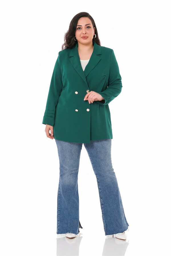 Mono Neck Wrap-front Fastening Sleeve Pleated Green Unlined Jacket — Emerald