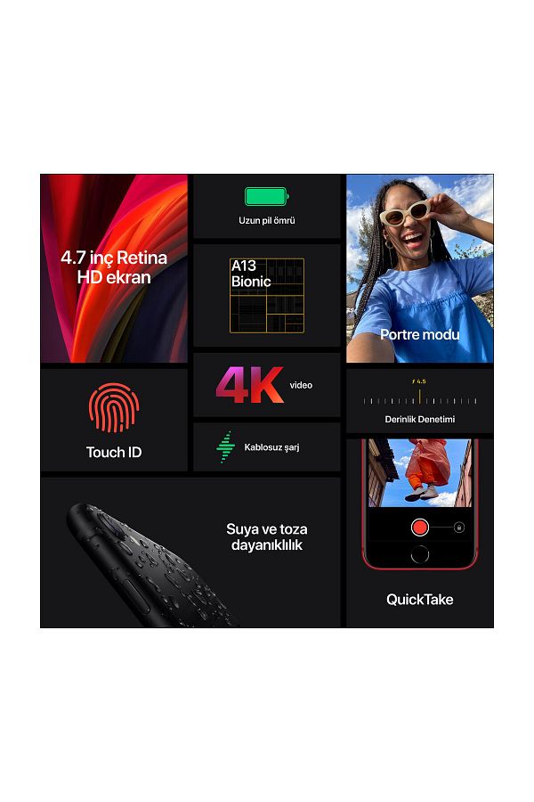 Apple iPhone SE 128 GB Siyah Cep Telefonu Aksesuarsız Kutu (Apple Türkiye Garantili) - Görsel 7