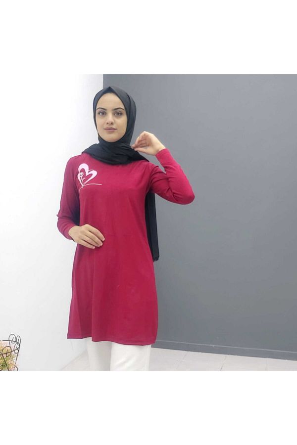 9007 Fuşya Kalpli Penye Tesettür Tunik Fahrettin Moda